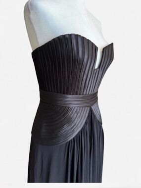 BCBGMAXAZRIA Pleated Strapless Gown | Corset Bodice | Black Maxi | Size S
